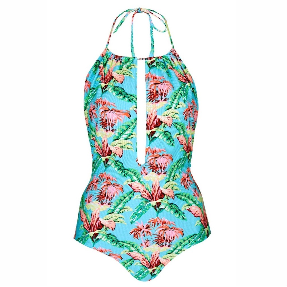 Topshop Tropical Palm Tree Halter Swimsuit